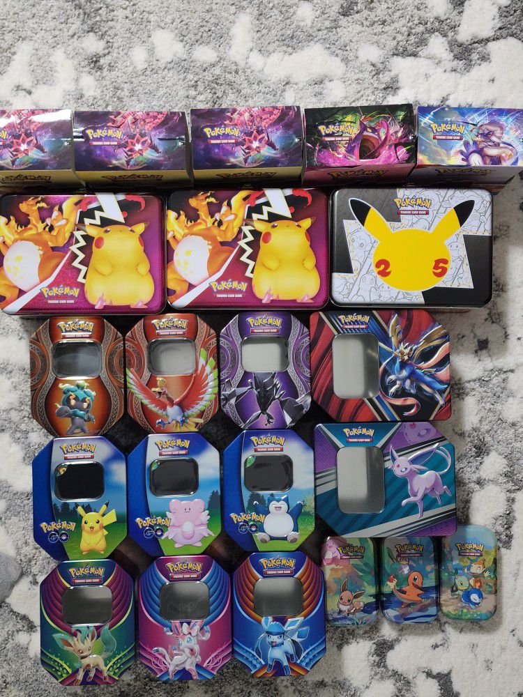 22 EMPTY Lot Booster Boxes, Tins, Chests, Mini Tins Sword & Shield Sun & Moon 