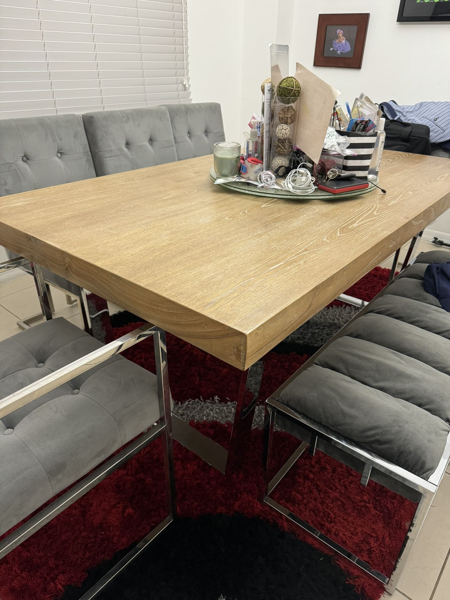 Modern Thick Wood And Metal Frame Dining Room Table Set With 5 Matching Chairs!!!