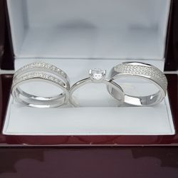New with tag Solid 925 Sterling Silver ENGAGEMENT WEDDING ring TRIO set, His 9/11 Her 5/9/10 $350 set OR BEST OFFER ** FREE DELIVERY!!! 📦 🚚**
