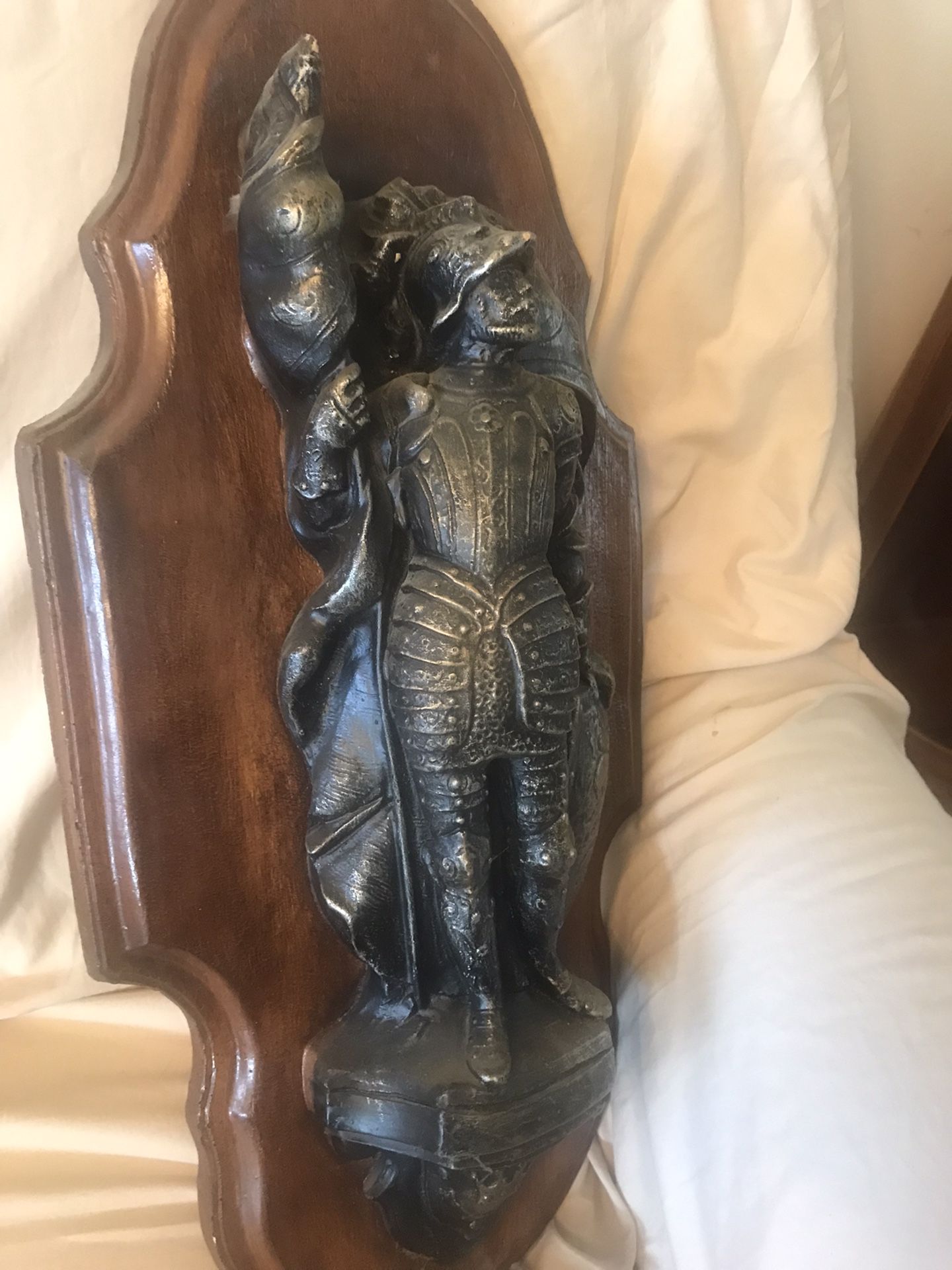 Set Of Two Beautiful Wood And Metal Antique Statue