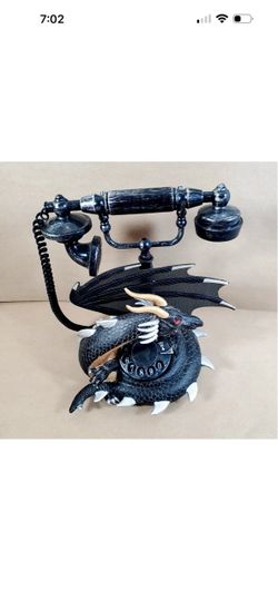 Gemmy Black Dragon Phone Halloween Talking Lights Gothic Fantasy Decor Prop