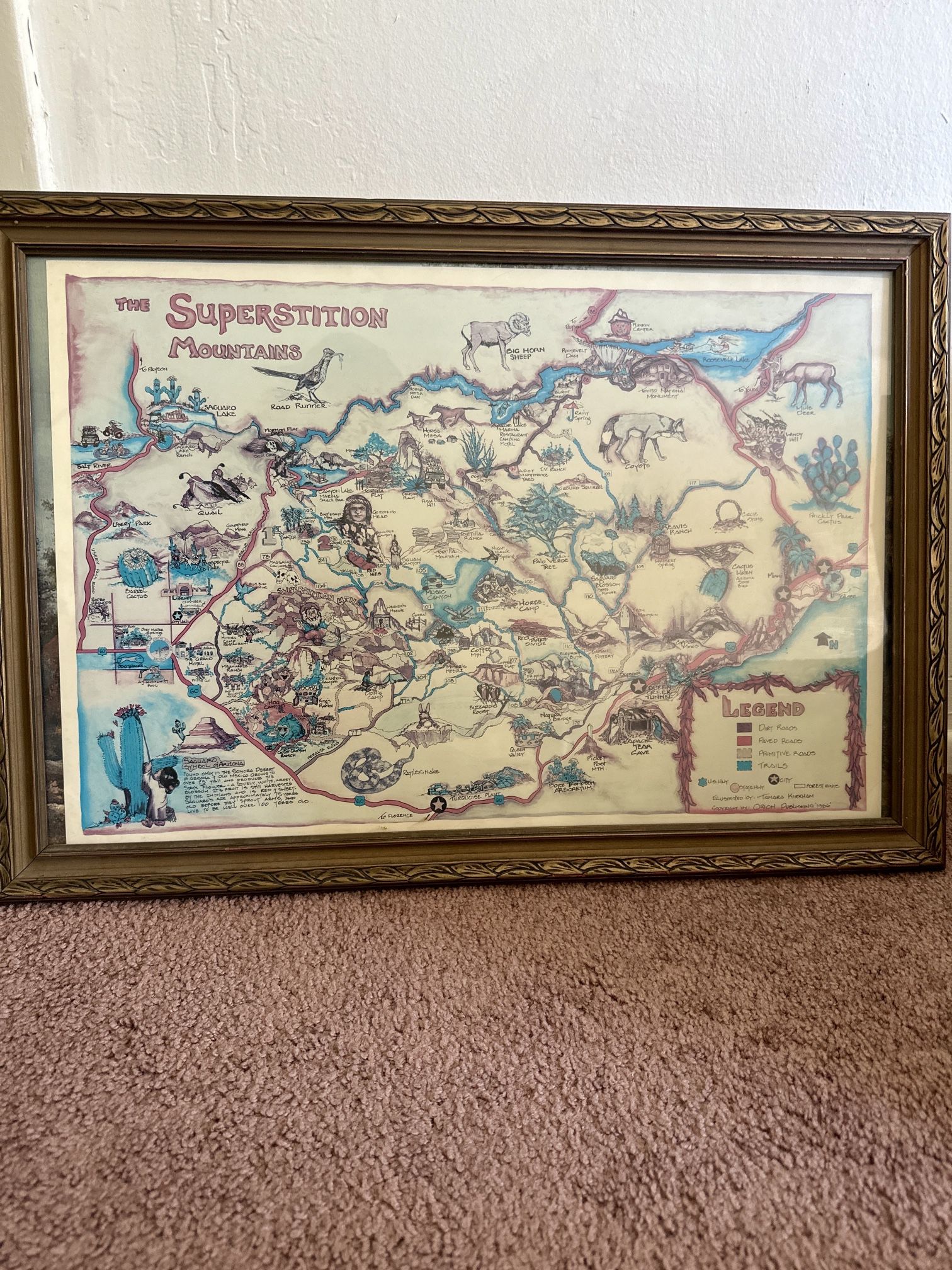 Vintage 1986 Superstition Mountains Illustrated Map – Framed – Tamara Kirkham