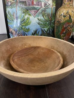 1962 Primitive Antique Hand Turned Wooden Bowls (2)