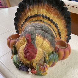 Large Ceramic Turkey Candle Holder Centerpiece 