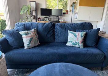 Beautiful sapphire blue microfiber couch sofa