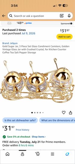Gold Sugar Jar, 3 Piece Set Glass .