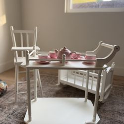 Pottery Barn Toy Baby Cradle, Highchair & Tea Cart