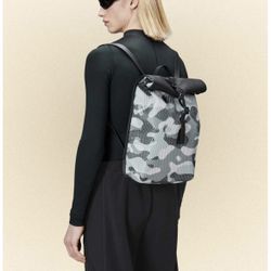 RAINS Rolltop Rucksack Waterproof Backpack Black Camo MSRP $140 NWT