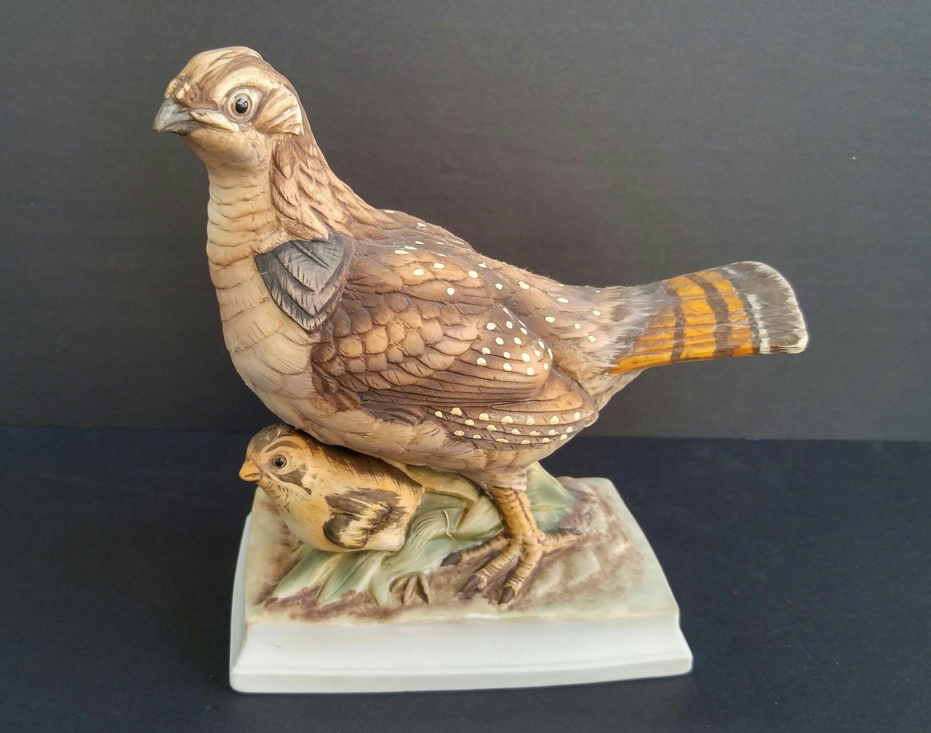 Ruffed Grouse and Chick Figurine