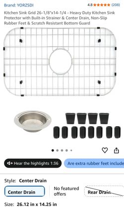Kitchen Sink Grid 26-1/8"x14-1/4 - Heavy Duty Kitchen Sink Protector with Built-in Strainer & Center Drain, Non-Slip Rubber Feet & Scratch Resistant B