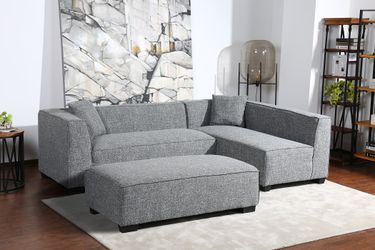 Brand new grey linen sectional + ottoman