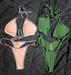 3-Piece Swimwear Bundle - 2 Ribbed Bikini Sets (M) + Extra Blue Bottom (L)