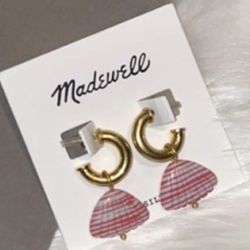 MADEWELL Stone Shell Charm Mini Hoop Earrings Gold-tone with Silver Posts NEW!
