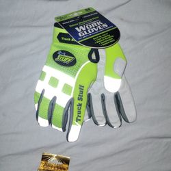 Lime  Green Mesh Work Gloves Leather Grip(M)