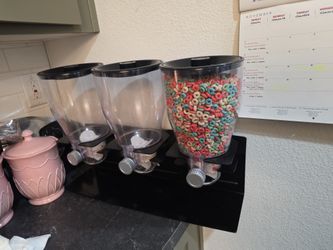 Cereal Candy Dispenser, Triple Food Dispensers, Three Canister Dry Food Dispenser Cereal Distributor, Kitchen Countertop Storage Container for Candy N
