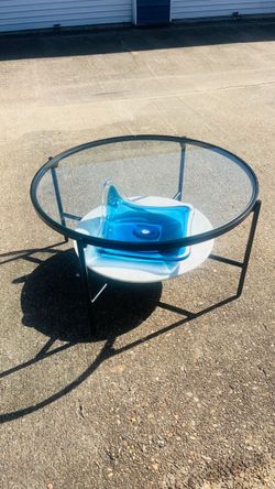 Round Glass Top Coffee Table Black Metal Frame