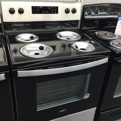 Whirlpool Coil Top Black And Stainless Steel Range. 1 year Warranty 