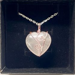 Milky Quartz Heart Pendant with Pearl Accent – Handmade Wire Wrapped Necklace