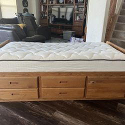 Wood Twin Sized Bed Frame with Sealy Mattress