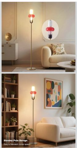 Floor Modern Lamp, 2700K LED, Gold, 3 Glass Shades, Warm Lighting.