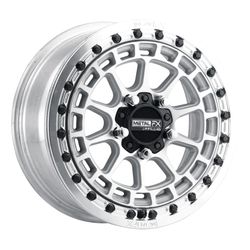 Metal FX Outlaw R Beadlock 15X7 5x114.3 +61mm Raw Machine Silver/Black Center Cap Wheels