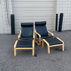 Leather And Wooden Chairs With Footrest 