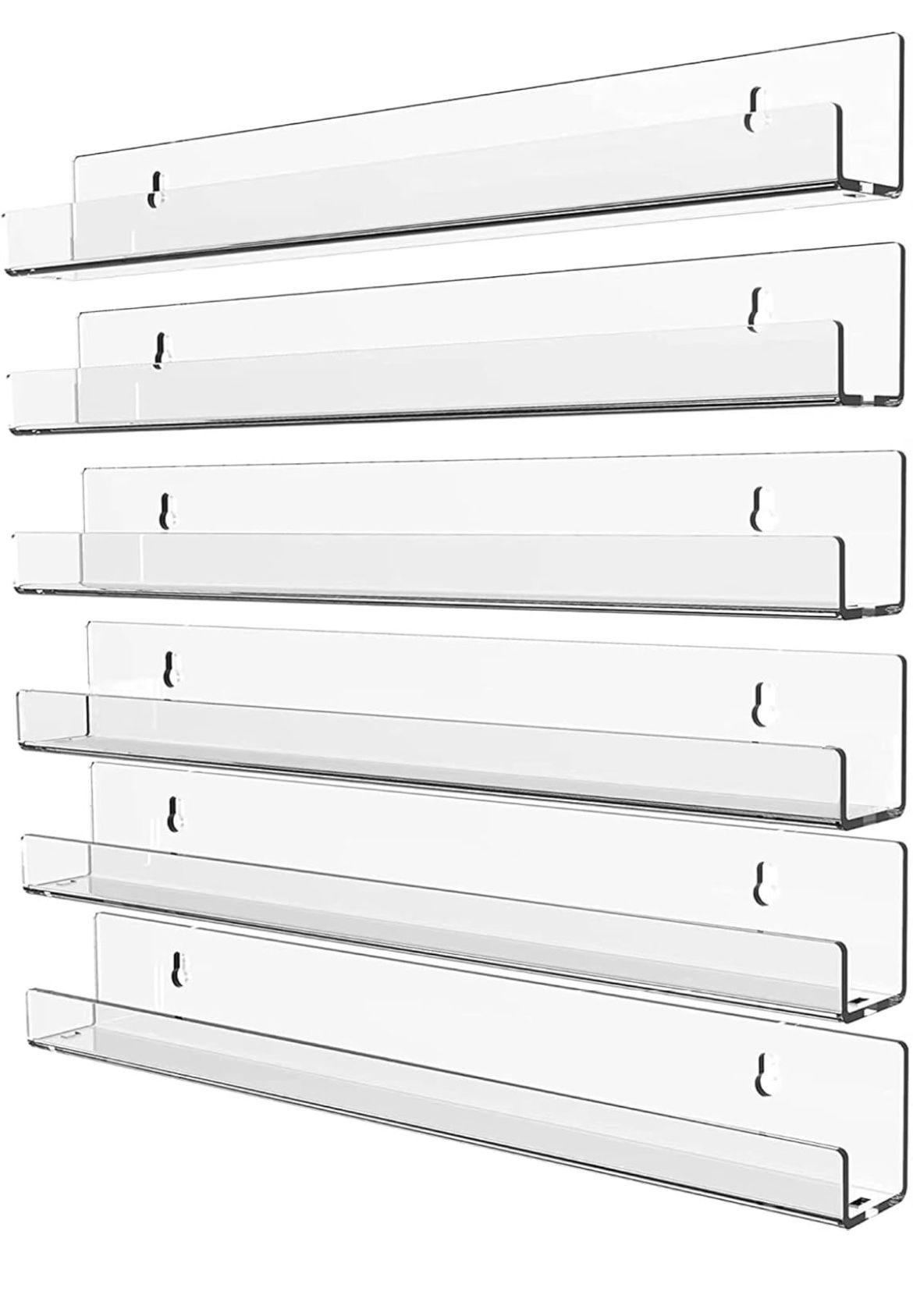 15 Inch Invisible Acrylic Floating Wall Ledge Shelf,Wall Mounted Nursery Kids Bookshelf, Invisible Spice Rack, Clear 5MM Thick Bathroom Storage Shelve