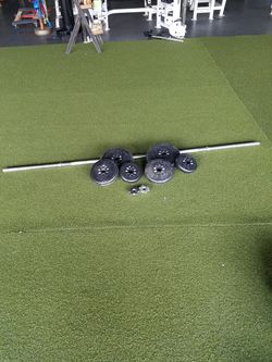 York Barbell bar and weights