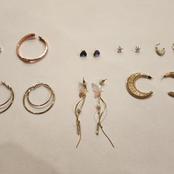 women accessories - 1 ring, 1 open bangle bracelet, 6 set of earrings all for $15