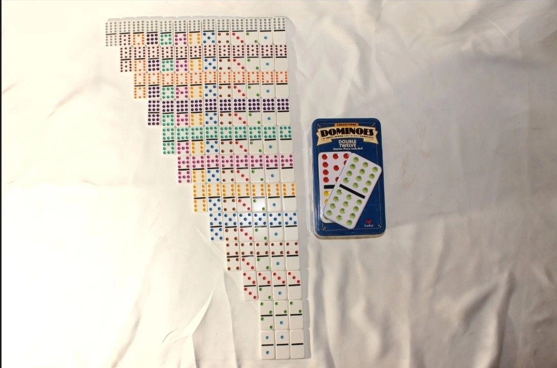 Double Twelve Jumbo Color Dot Collectors Dominoes 91 Shiny Tiles By Cardinal