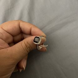 Real 925 Sterling Silver Black Natural Gemstone Wedding Ring Size 8