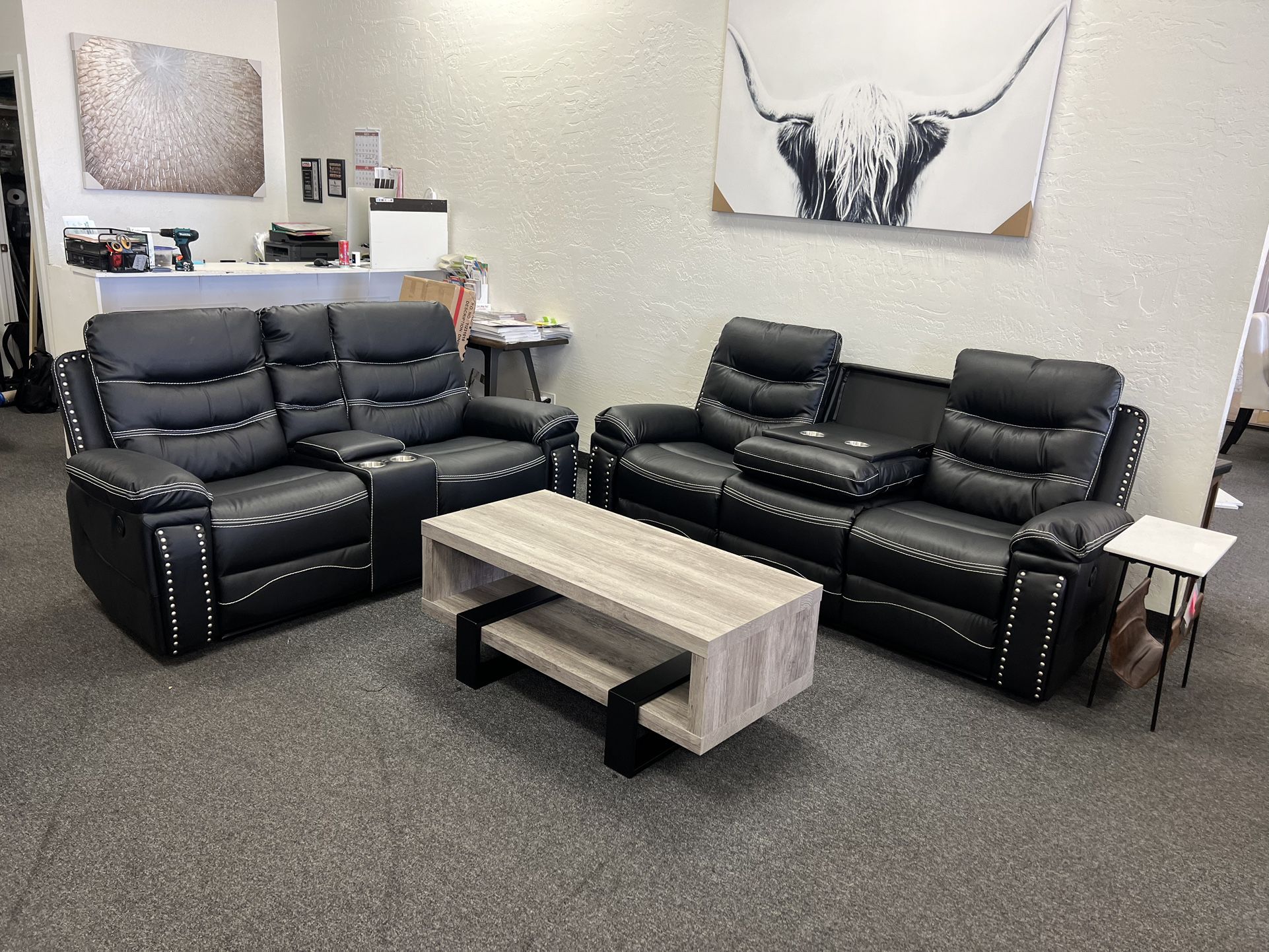 BLACK POWER RECLINING SOFA AND LOVE SEAT SET - MEMORIAL DAY SALE