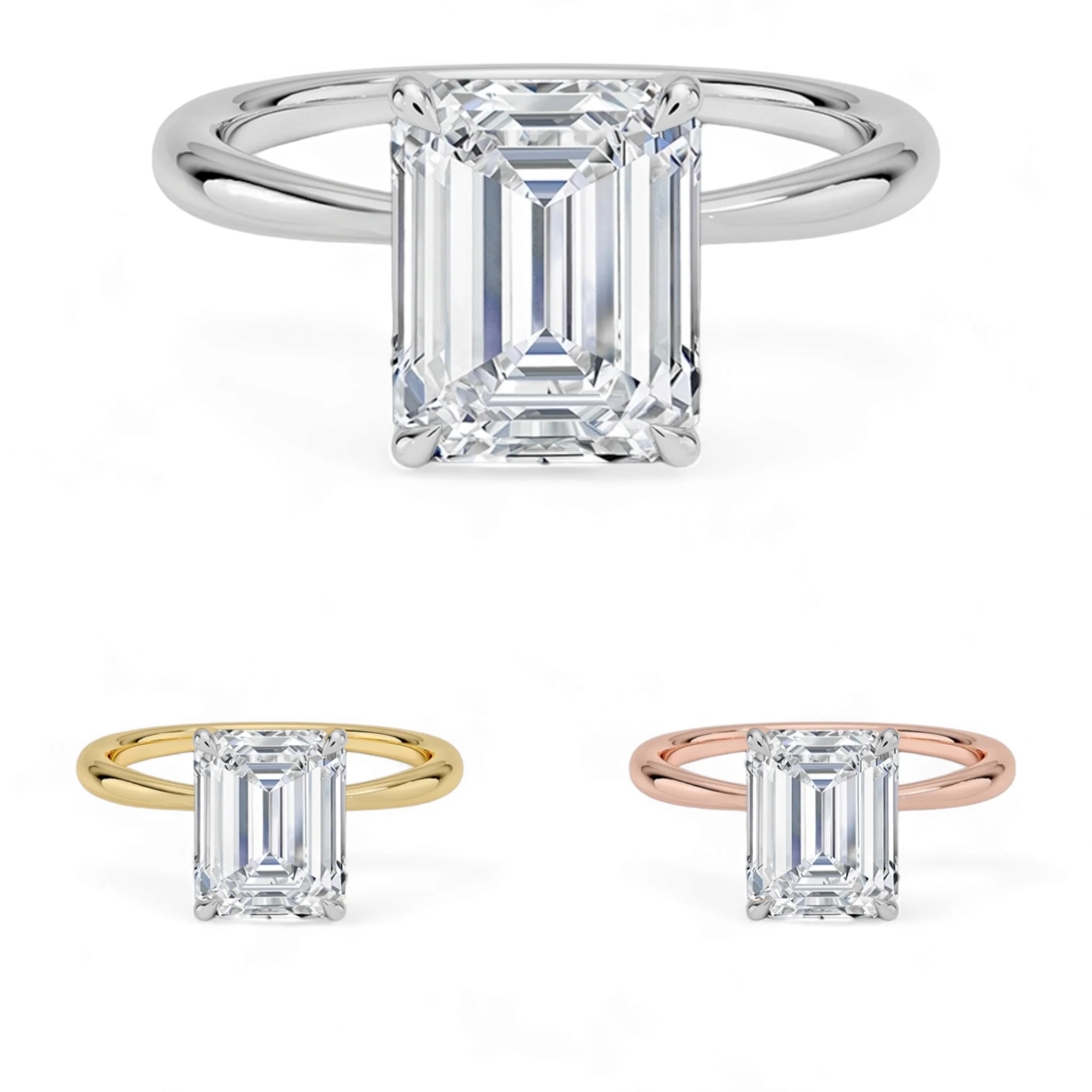1.00 Carat Solitaire Engagement Ring with IGI Certified Emerald Cut Lab Grown Diamond Includes 14K Yellow, White or Rose Gold Ring.