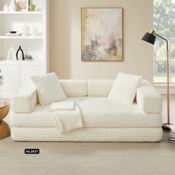 81" Futon Sofa Bed, Folding Floor Couch Bed, Corduroy Fabric Boneless Couch, Compressed Boneless Sofa in a Box, Comfy Sleeper for Living Room-Beige