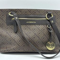 Liz Claiborne Faux Leather Canvas Brown Bag