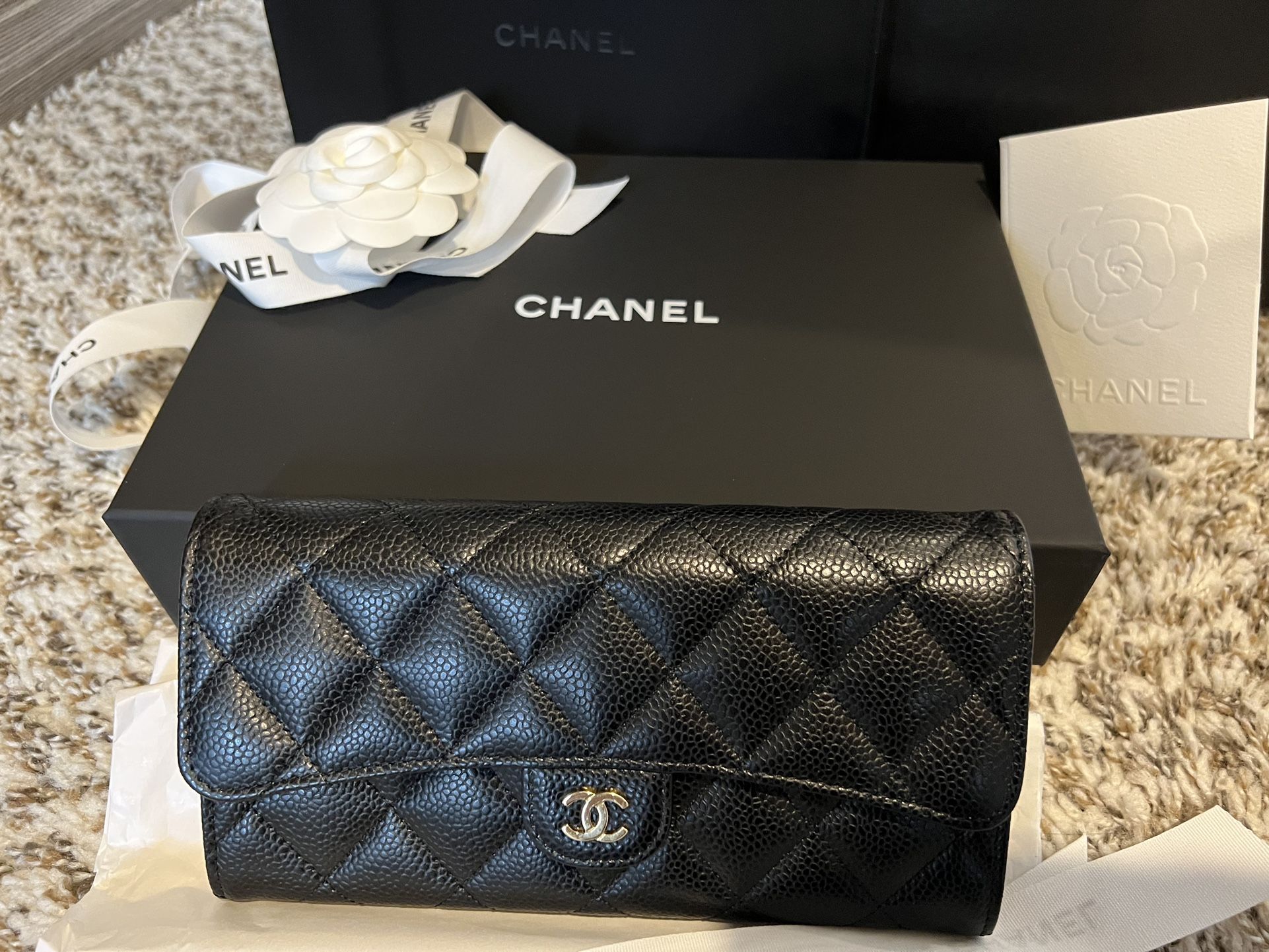 NEW AUTHENTIC CHANEL CLASSIC FLAP LONG WALLET WITH RECEIPT AND ALL PACKAGING