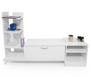 White TV Stand with Shelving Unit