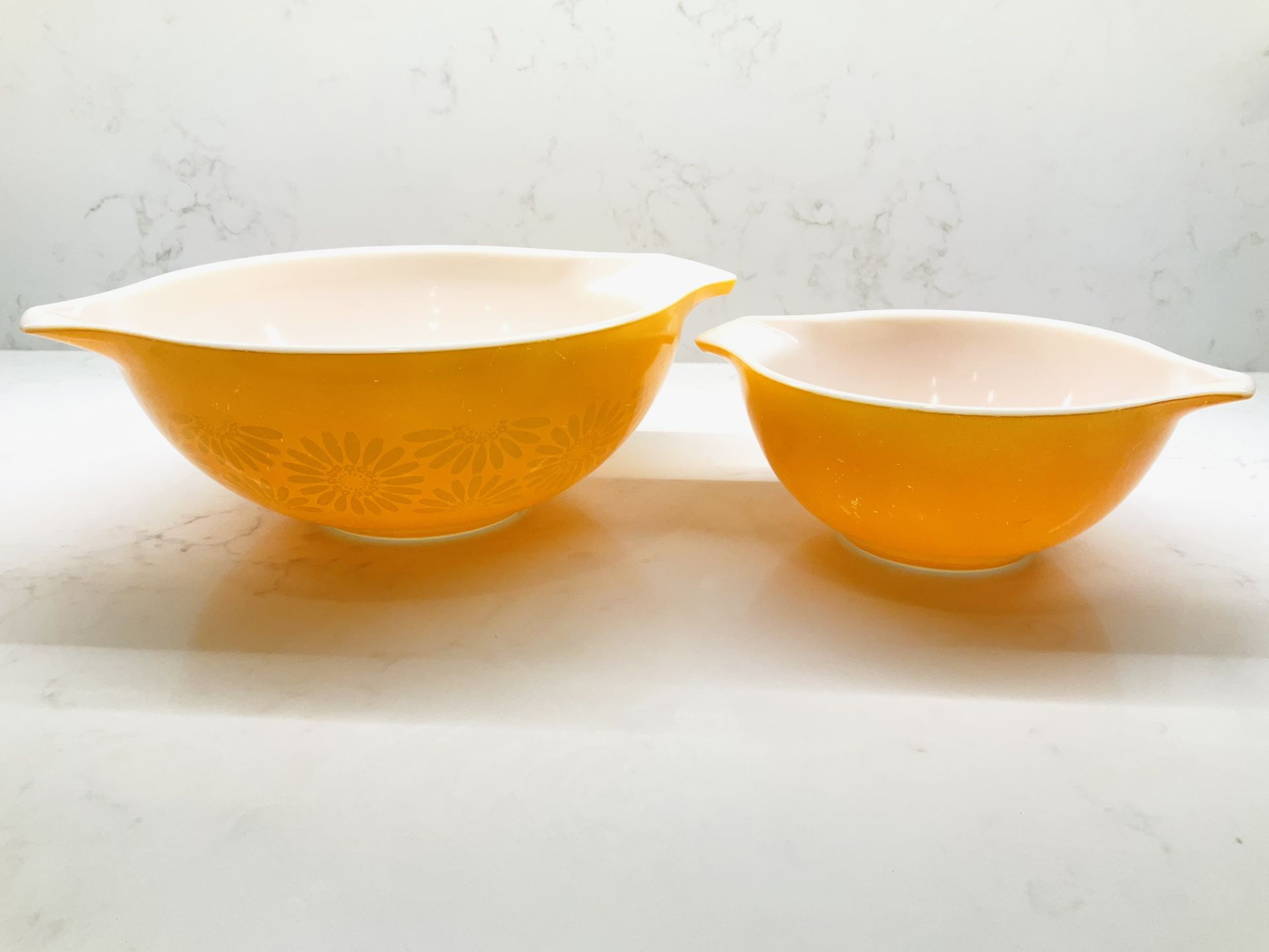Vintage Sunflower Pyrex Bowl Set Of Two, Great Condition 