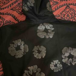 Black And Gray Denim Tear Hoodie