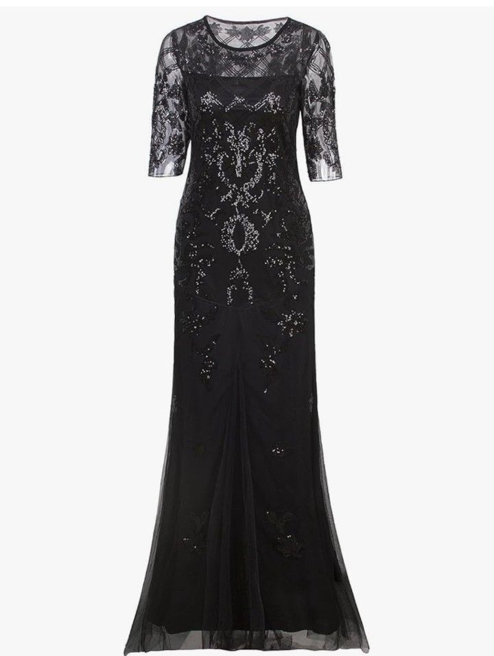 Vintage 1920s Long Wedding Prom Dresses 2/3 Sleeve Sequin Party Evening Gown