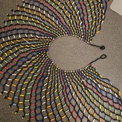 handmade, multi-colored African beaded collar or bib necklace,
