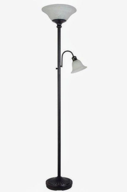 71 in. Bronze Indoor Floor Lamp with Reading Light and Frosted Glass Alabaster Shades