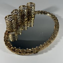 Vintage Oval Mirrored tray with lipstick holders