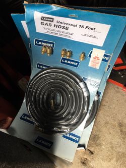 LB White Universal 15' 1/2" Diameter Gas Hose, swivel ends & couplings