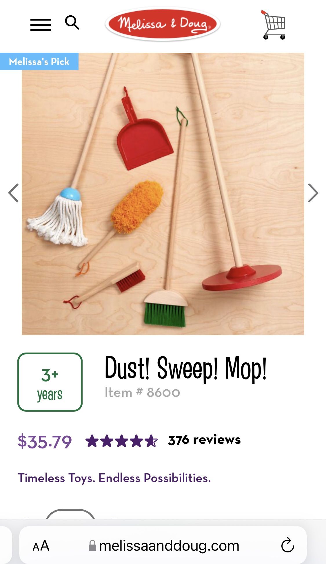 Melissa & Doug Let's Play House! Dust, Sweep & Mop 6pc Set