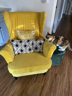 Chair, Ottoman, Pillows