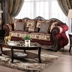VINTAGE CLASSIC BURGUNDY BROWN SLEIGH SOFA COUCH - SILLON
