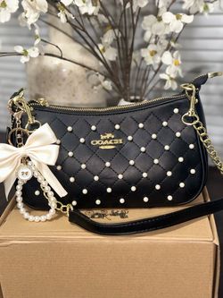 Coach Black Quilted Pearl Studded Crossbody Bag