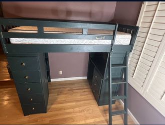 Twin Loft Bed with Built In Desk, Dresser, And Shelves