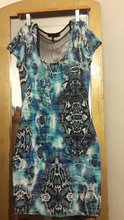 Blue Black Print Short Dress Medium